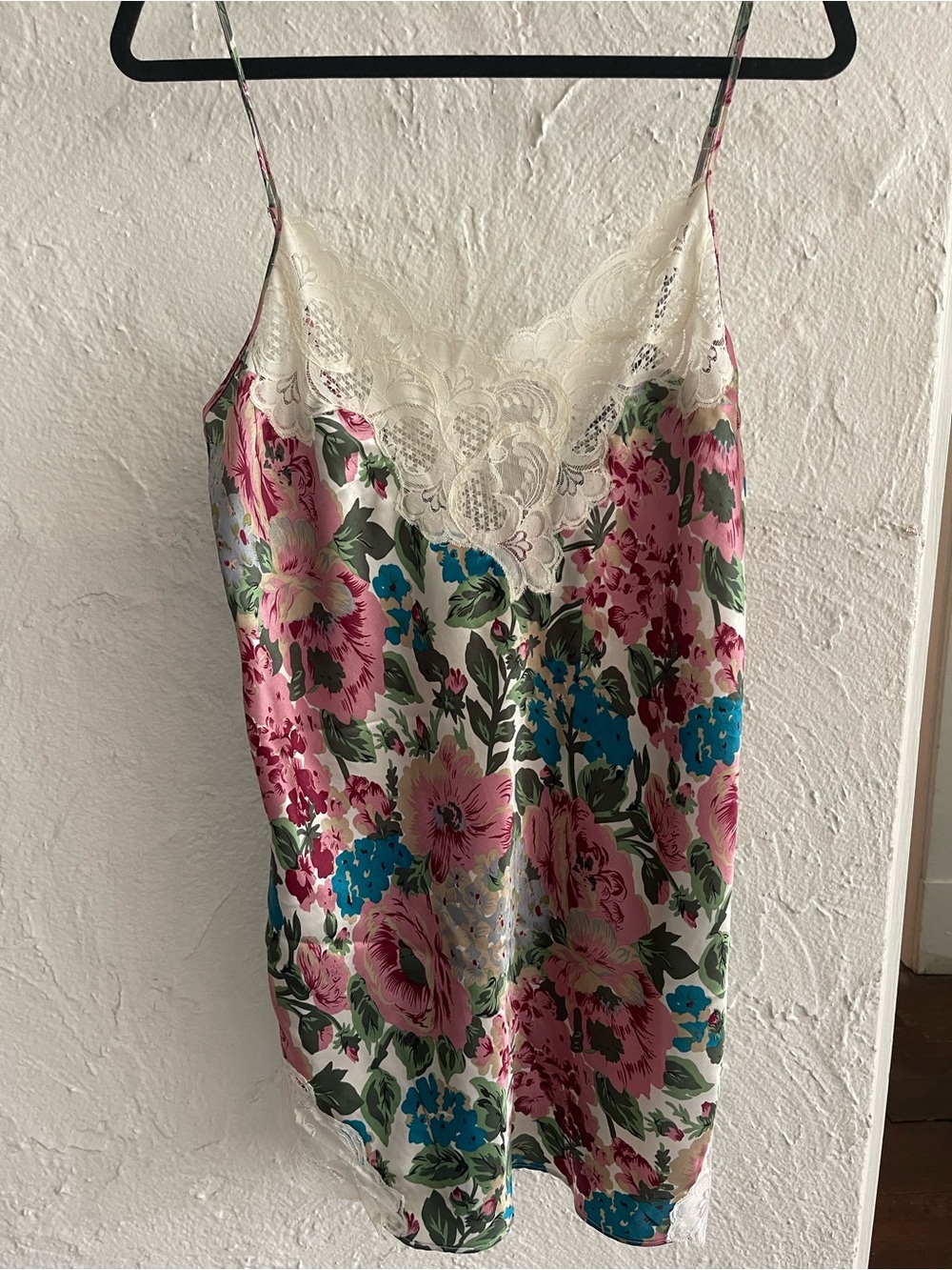 Victoria's Secret Gold Label Floral Satin Lace Cami in Pink, Blue & Cream